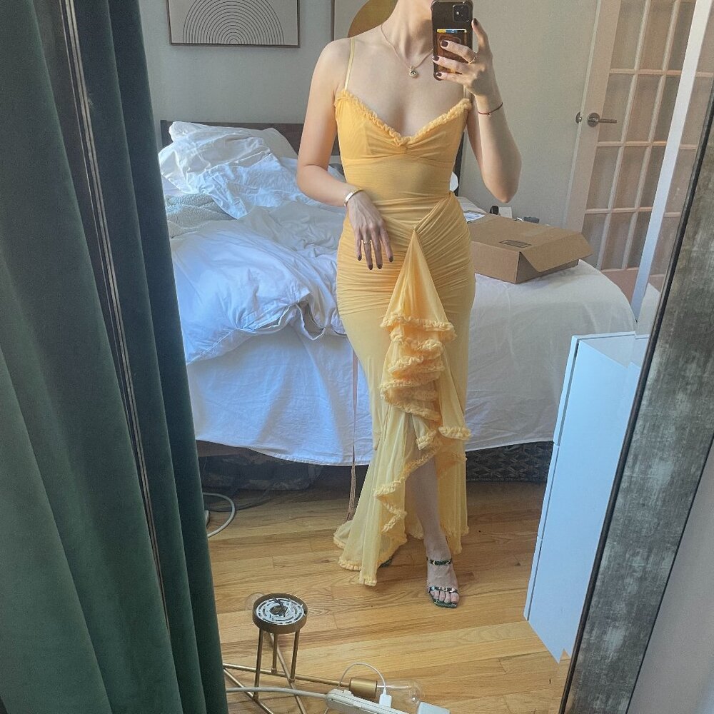 XS - House of CB London Yellow Ruffle Front Gown - Picture 1 of 5